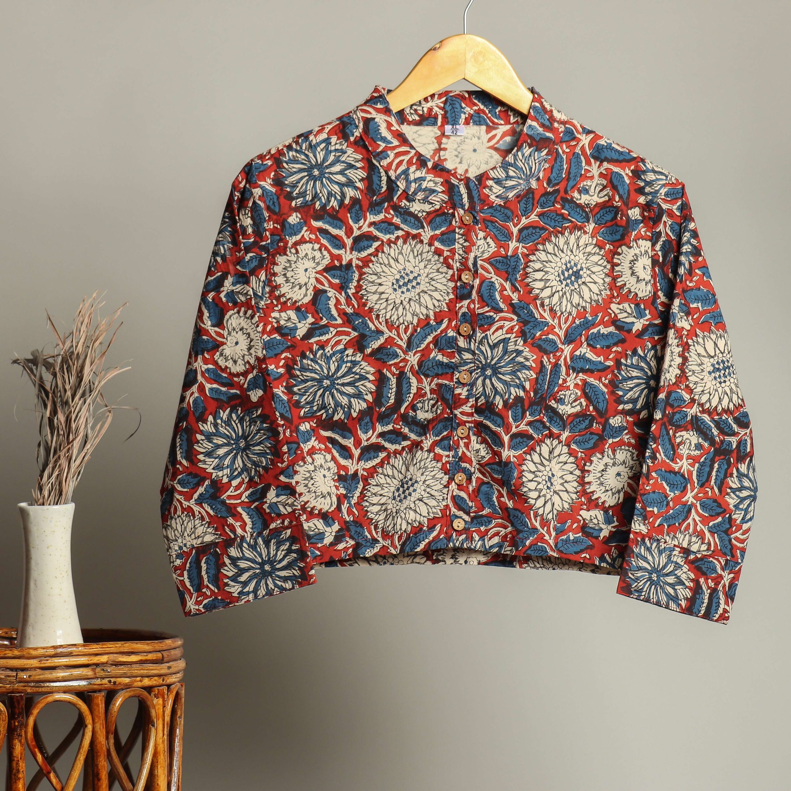 Hand Block Print Cotton Shirt for Women ? Floral Printed Button-Down Top with Full Sleeves